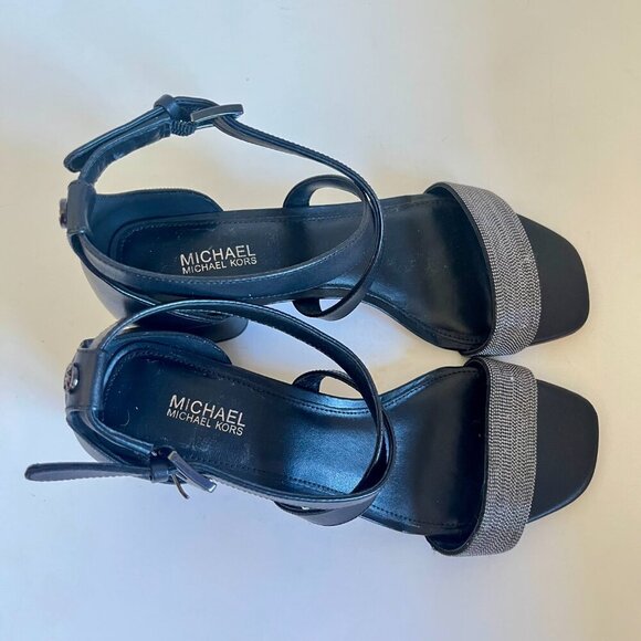 NEW Michael Michael Kors Diane Black Block Heel Sandal Size 6.5 - Picture 3 of 7